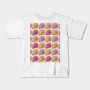 Beautiful Line Art Seashells Seamless Surface Pattern Design Kids T-Shirt